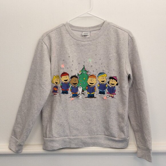 Peanuts Light-Up Christmas Sweatshirt XX-Large Kids 14/16 Grey Heather - Picture 1 of 7